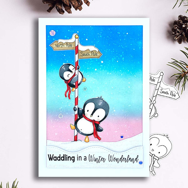 Which Way Theo Penguin digital stamp - printable clipart  for cardmaking, craft, scrapbooking & stickers