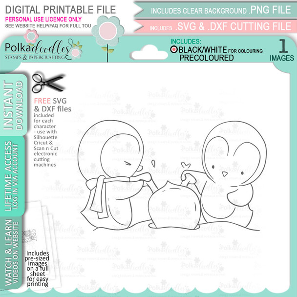 Upside Down Theo Penguin digital stamp - printable clipart  for cardmaking, craft, scrapbooking & stickers