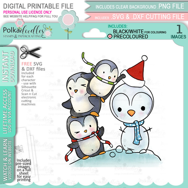 Team Work Theo Penguin digital stamp - (COLOUR) printable clipart  for cardmaking, craft, scrapbooking & stickers