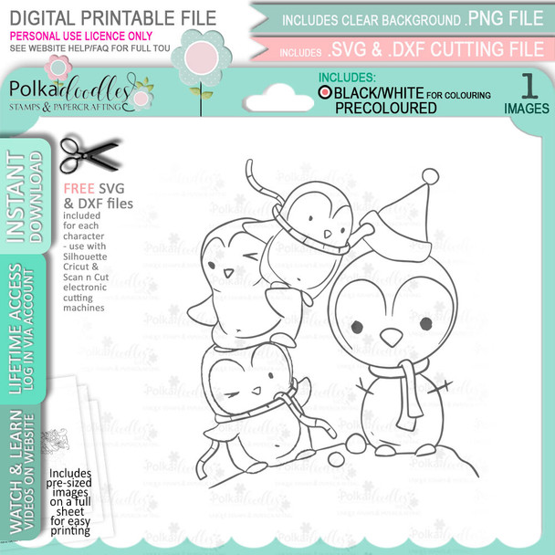 Team Work Theo Penguin digital stamp - printable clipart  for cardmaking, craft, scrapbooking & stickers