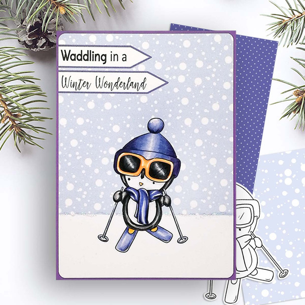Ski Theo Penguin digital stamp - (COLOUR) printable clipart  for cardmaking, craft, scrapbooking & stickers