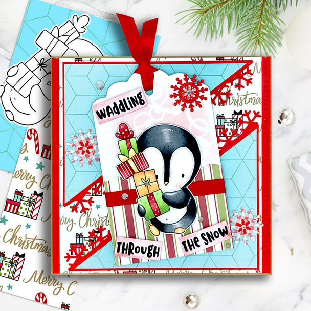 Pile of Gifts Theo Penguin digital stamp - (COLOUR) printable clipart  for cardmaking, craft, scrapbooking & stickers