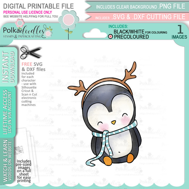 Oh Deer - Theo Penguin digital stamp - (COLOUR) printable clipart  for cardmaking, craft, scrapbooking & stickers