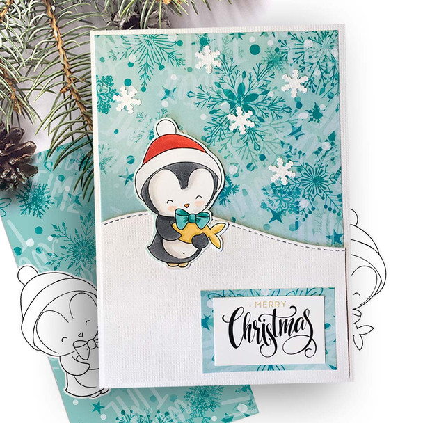 Fishy Present Theo Penguin digital stamp - printable clipart  for cardmaking, craft, scrapbooking & stickers