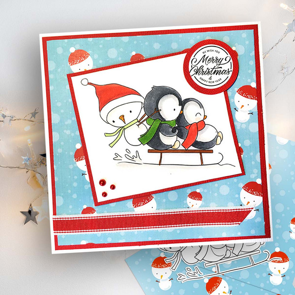 Sleigh Time Theo Penguin digital stamp - (COLOUR) printable clipart  for cardmaking, craft, scrapbooking & stickers