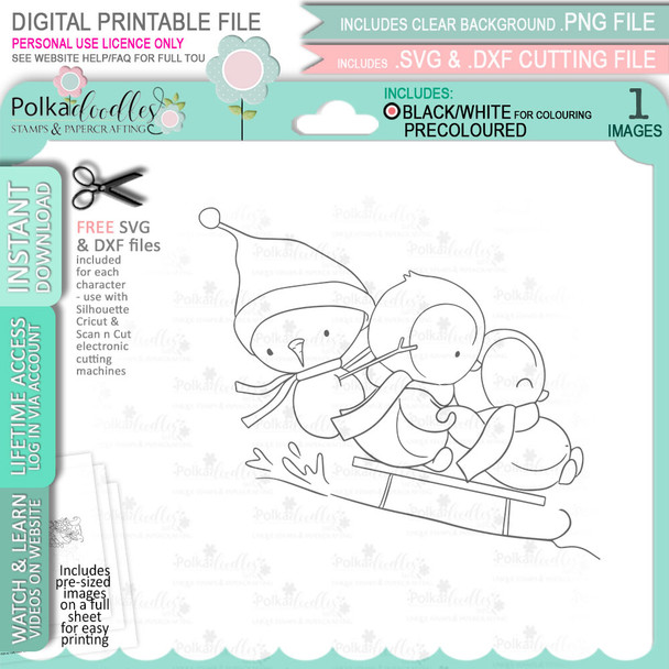 Sleigh Time Theo Penguin digital stamp - printable clipart  for cardmaking, craft, scrapbooking & stickers