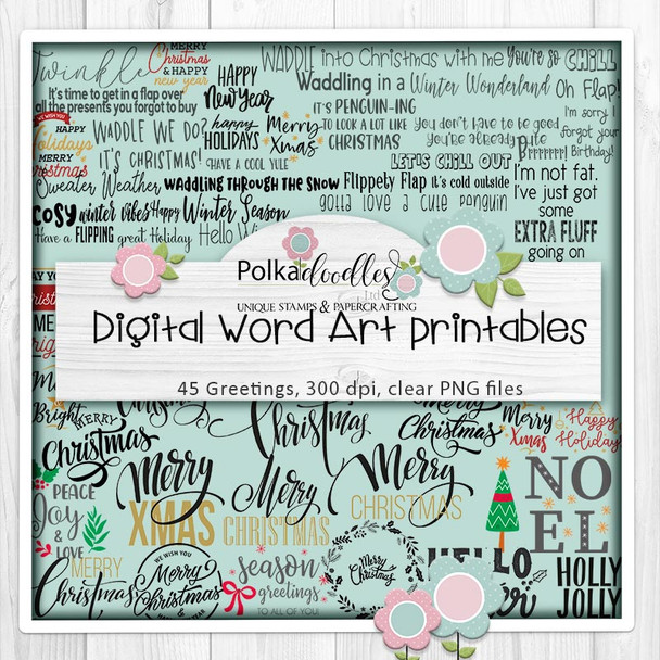 Theo Penguin - GREETINGS/SENTIMENTS BUNDLE digital stamps printable clipart  for cardmaking, craft, scrapbooking & stickers