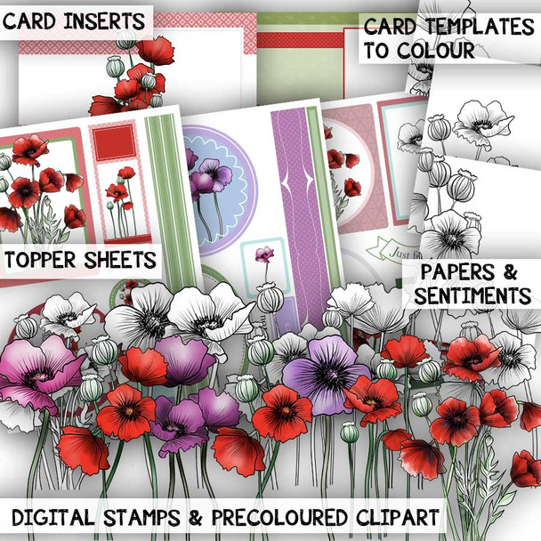 Blooming Lovely beautiful flower printable stamp, craft, card making digital stamp bundle