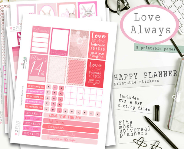 Valentine Love Printable Planner Stickers, Valentines Day Weekly Planner Kit Classic Happy Planner, Printable stickers, cardmaking & crafts