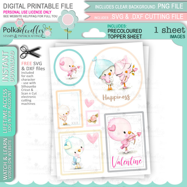Wings of Love coloured Topper sheet 2 - Valentine  cute printable craft download with free SVG /DXF files