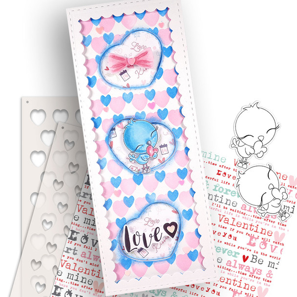 Love Bird Heart (precoloured) Valentine - Wings of Love cute printable craft digital stamp download with free SVG /DXF files