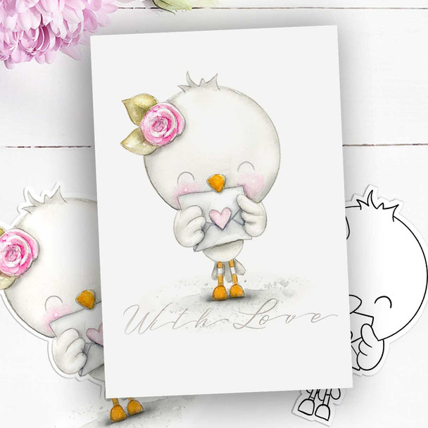 Love Bird Letter Valentine - Wings of Love cute printable craft digital stamp download with free SVG /DXF files