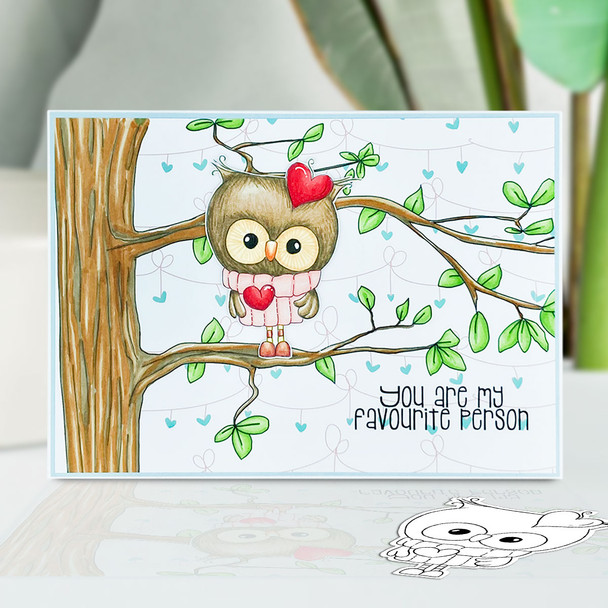 Love Bird Owl Heart (precoloured) Valentine - Wings of Love cute printable craft digital stamp download with free SVG /DXF files