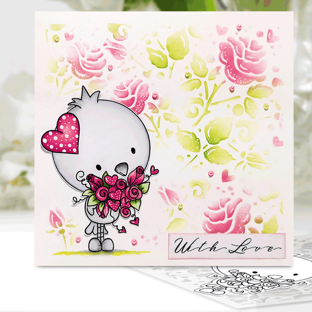 Love Bird Rose Flowers - Wings of Love cute printable craft digital stamp download with free SVG /DXF files