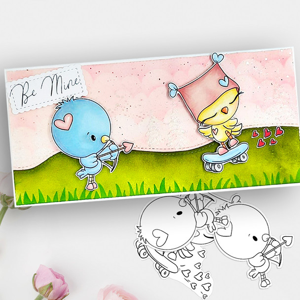 Love Bird Skateboard (precoloured) Valentine - Wings of Love cute printable craft digital stamp download with free SVG /DXF files