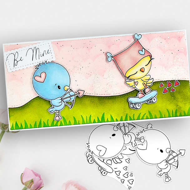 Love Bird Skateboard Valentine - Wings of Love cute printable craft digital stamp download with free SVG /DXF files