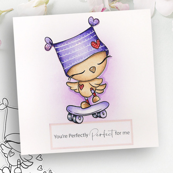 Love Bird Skateboard Valentine - Wings of Love cute printable craft digital stamp download with free SVG /DXF files