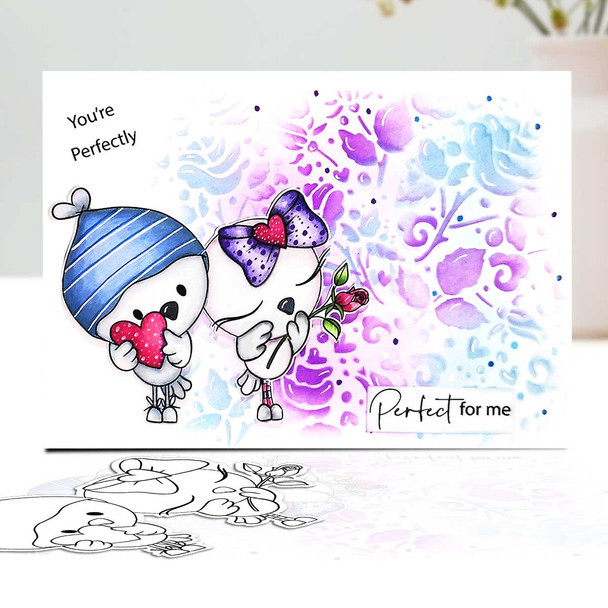 Love Birds Hearts & Roses Valentine - Wings of Love cute printable craft digital stamp download with free SVG /DXF files