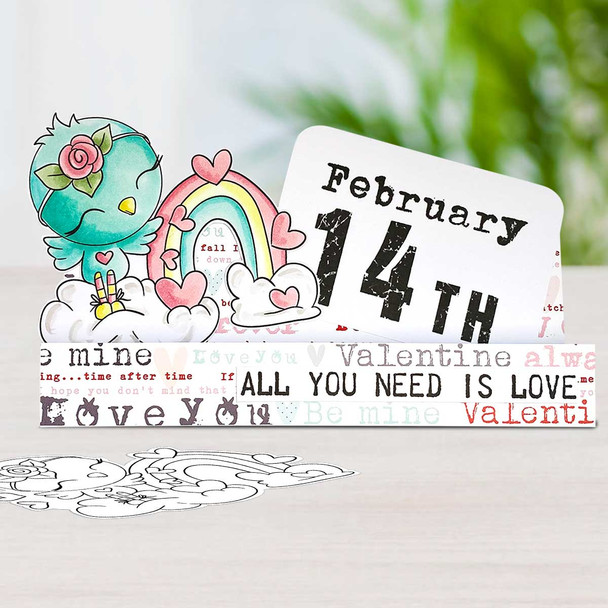 Love Bird Rainbow Valentine - Wings of Love cute printable craft digital stamp download with free SVG /DXF files