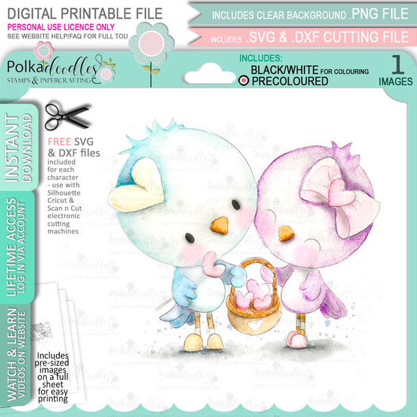 Love Birds Wings of Love cute printable (precoloured) craft digital stamp download bundle