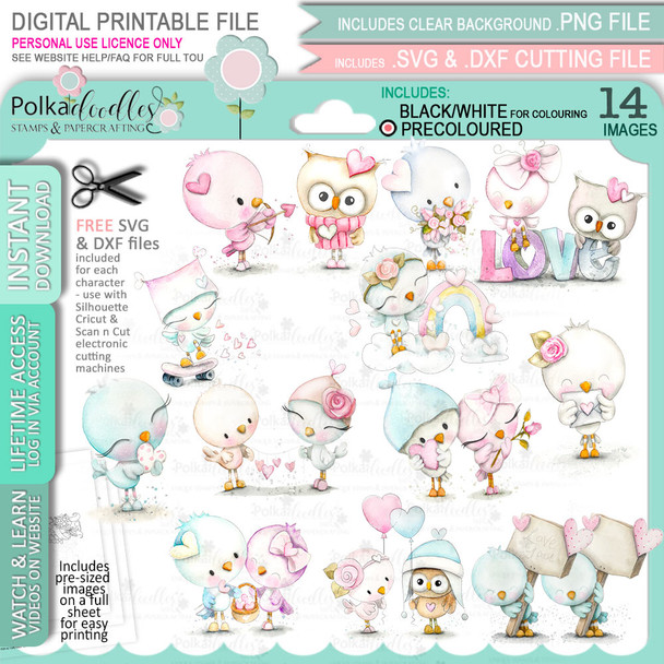 USB - Love Birds Wings of Love Big Kahuna cute printable craft bundle