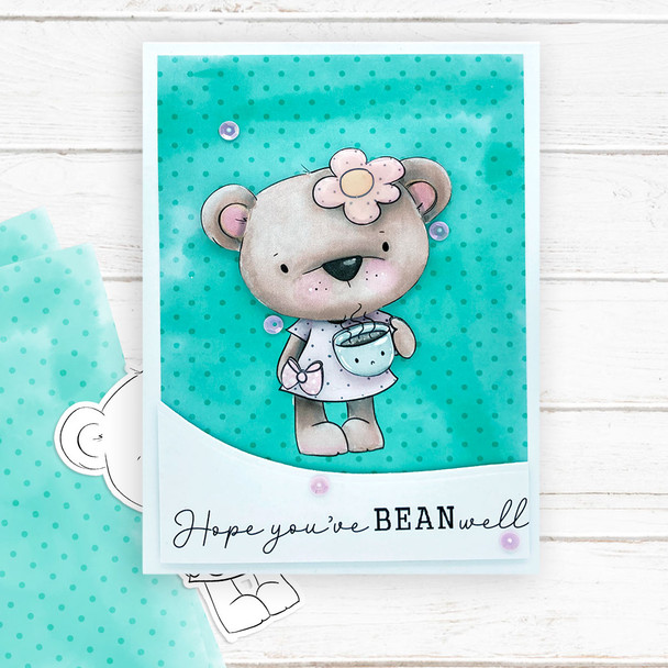 Bella Bear Morning Coffee -  cute printable craft digital stamp download with free SVG /DXF files