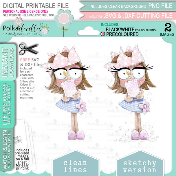 Birthday Cake Rebel girl (precoloured clipart) -  cute printable craft digital stamp craft download