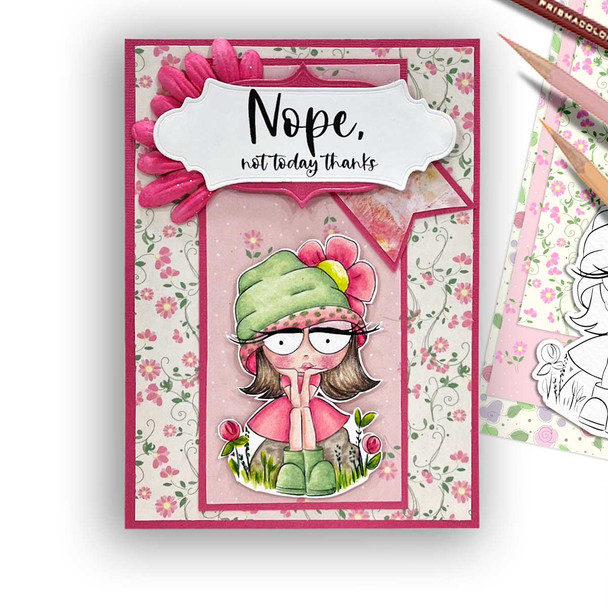 Thinking Rebel girl (precoloured clipart) -  cute printable craft digital stamp craft download