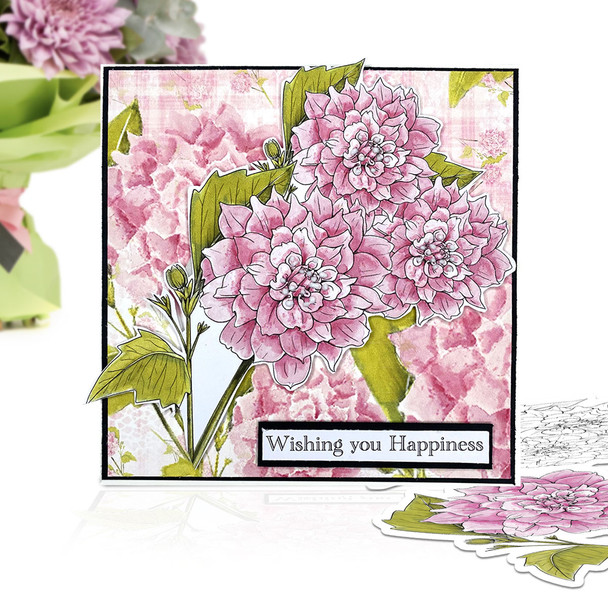 Dahlia Flower 2 -  printable craft digital stamp download, SVG, papers, greeting