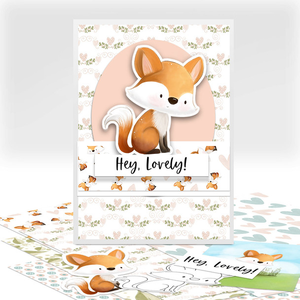 Mr Sox the cute Fox -  printable craft digital stamp download, SVG, papers, greeting