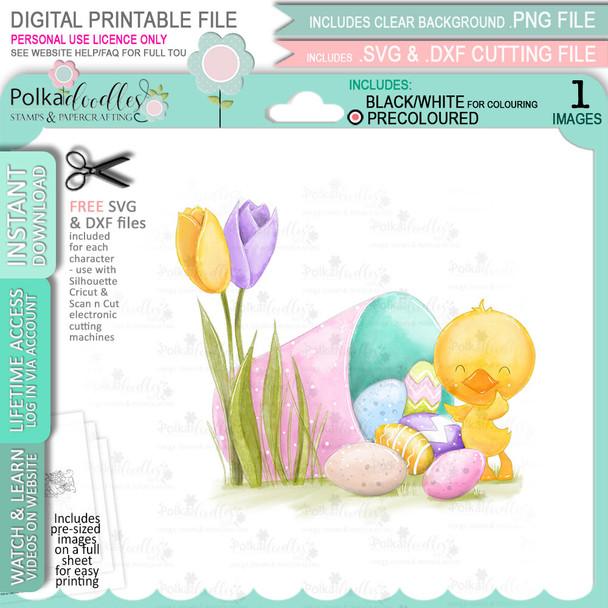 Eggcited Chick Spring into Easter cute printable craft digital stamp craft download