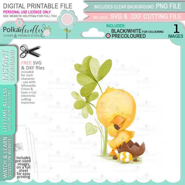 Chocolate Time Chick PRECOLOURED Spring into Easter cute printable craft digital stamp download