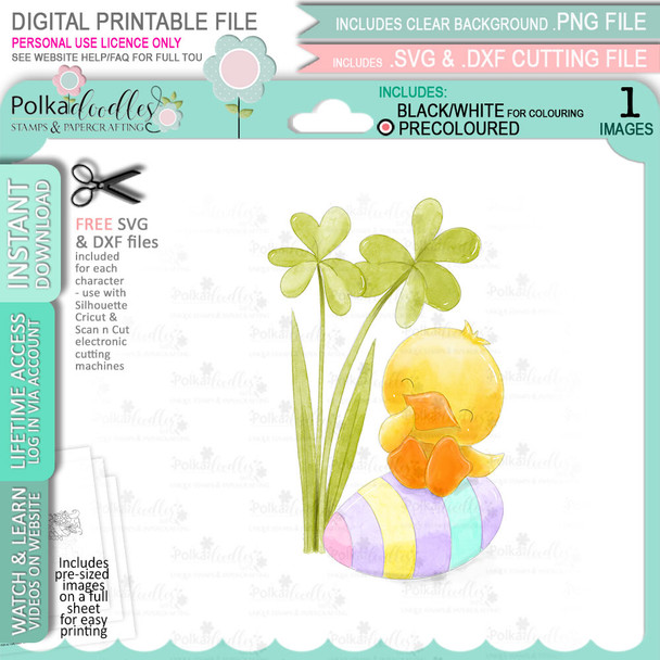 Cheeky Chick PRECOLOURED Spring into Easter cute printable craft digital stamp download