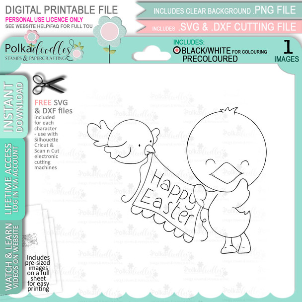 Happy Easter Chick Spring into Easter cute printable craft digital stamp download
