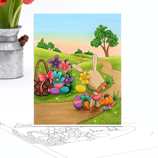 Easter Basket Country Scene printable craft digital stamp download