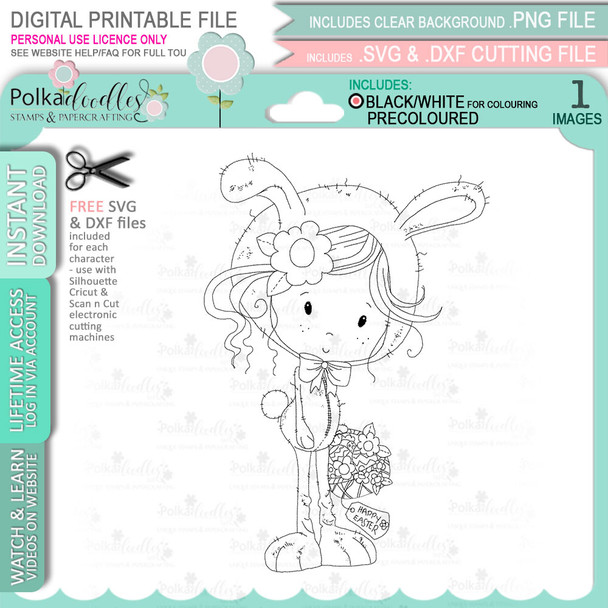 Winnie Easter Bunny ears onesie digital stamp for card making, craft printables