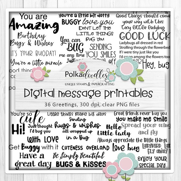 Lily Ladybug Ladybird Big Kahuna bundle - Cute digital stamp bundle with SVG outlines for card making and crafting.