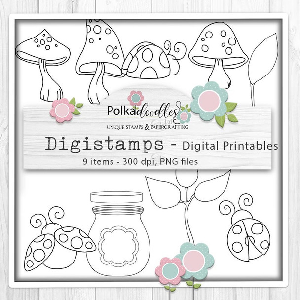 USB collection Lily Ladybug Ladybird Cute printables with SVG outlines for card making and crafting.