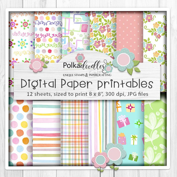 Noodle Panda - Set 1 printable digital paper patterns for card making, crafts, digiscrap