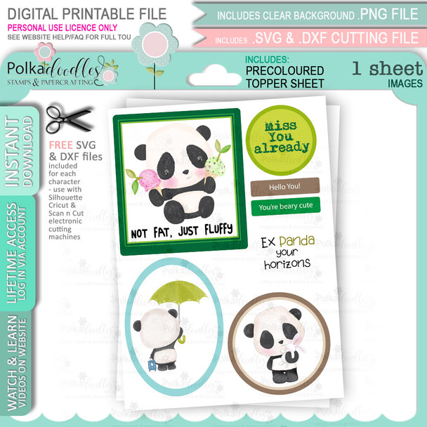 Noodle Panda Topper Sheet 4 - printable digital stamp clipart for card making, crafts, digiscrap