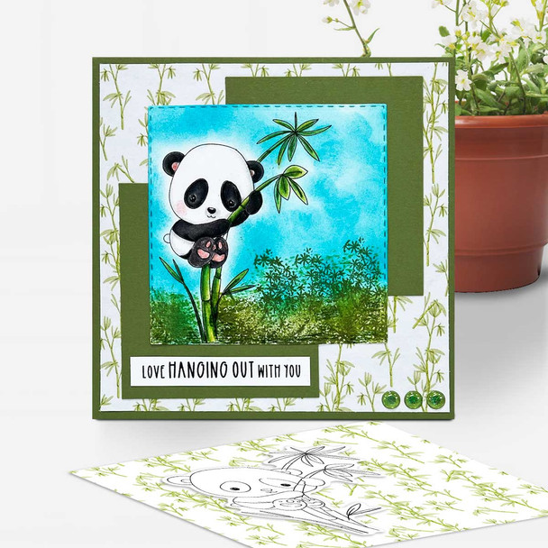 Climbing bamboo tree - Noodle Panda Bear Cute printable digital stamp with SVG outlines for card making, crafting, printable planner sticker.
