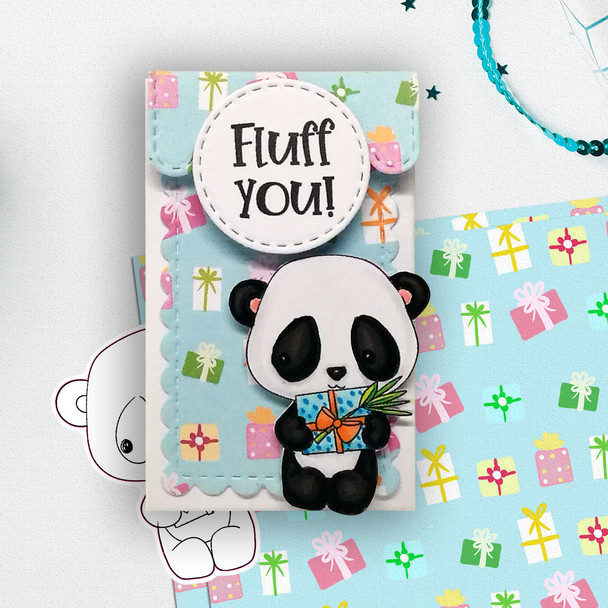 Gift parcel - Noodle Panda Bear Cute printable digital stamp with SVG outlines for card making, crafting, printable planner sticker.