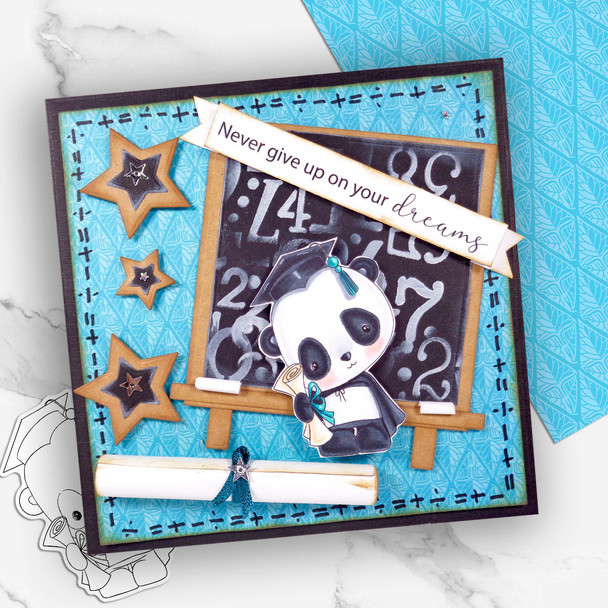 Graduation you passed - Noodle Panda bear PRECOLOURED Cute printable digi stamp clipart with SVG outlines for card making, crafting, printable planner sticker
