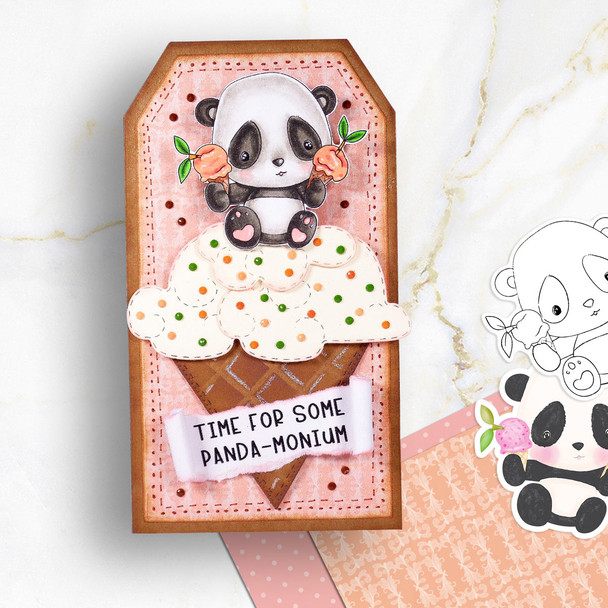 Ice Cream fun - Noodle Panda Bear Cute printable digital stamp with SVG outlines for card making, crafting, printable planner sticker.