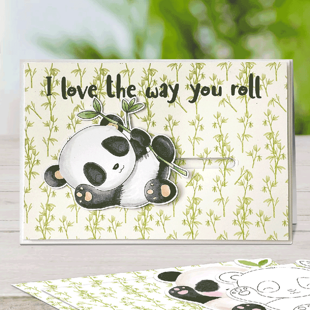Relax with Bamboo - Noodle Panda Bear Cute printable digital stamp with SVG outlines for card making, crafting, printable planner sticker.