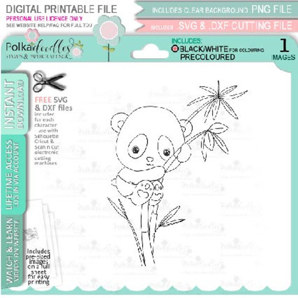 Set 3- Noodle Panda bear cute printable digi stamp clipart with SVG outlines for card making, crafting, printable planner sticker