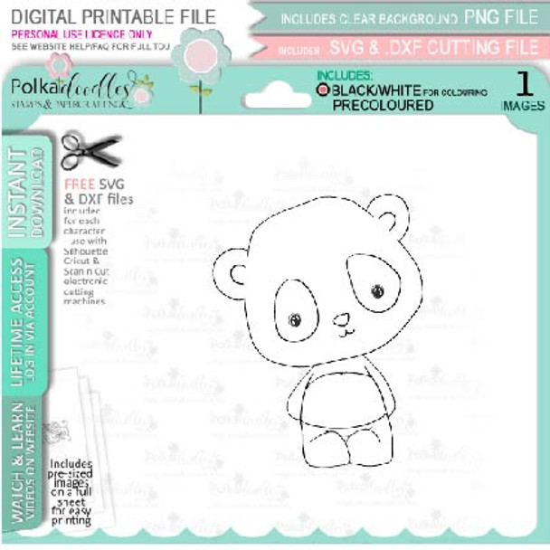 Set 3- Noodle Panda bear cute printable digi stamp clipart with SVG outlines for card making, crafting, printable planner sticker