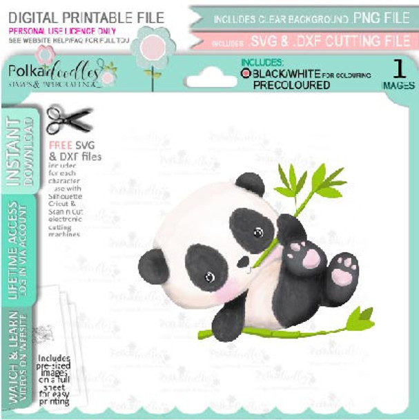 Set 2 - Noodle Panda bear cute printable digi stamp clipart with SVG outlines for card making, crafting, printable planner sticker