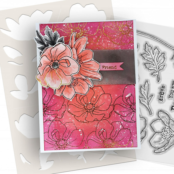 Beautiful Anemone Colour & Create craft card making Stencil