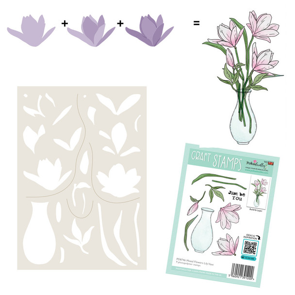Lily Vase Colour & Create stencil - clear craft card making stamps